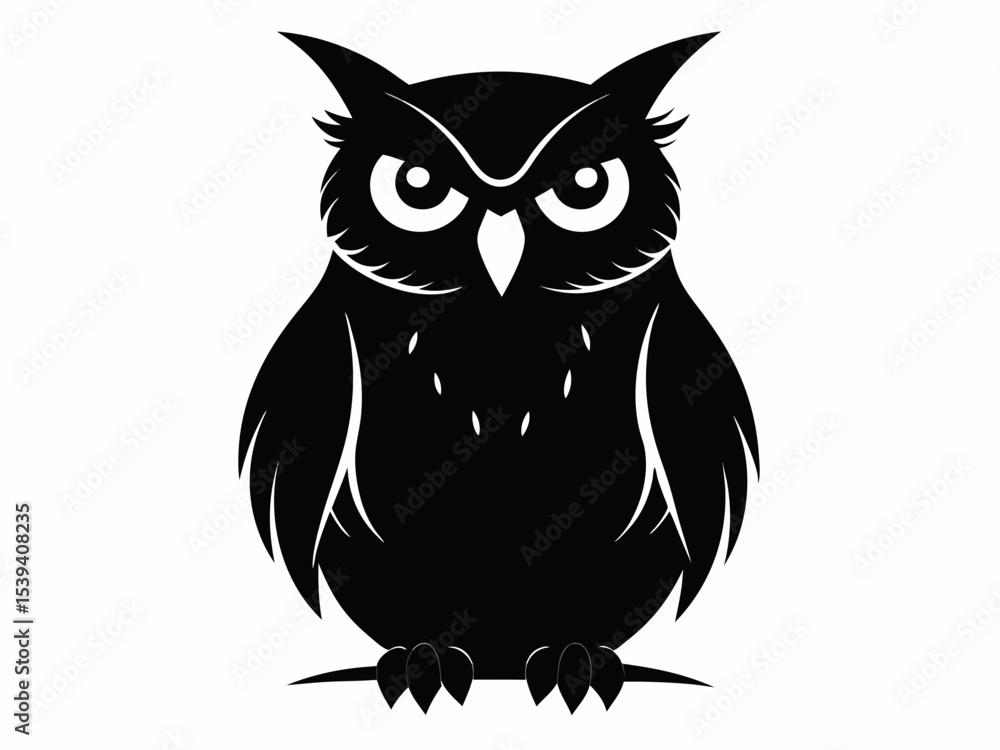Fototapeta premium Great Horned Owl silhouette black color bird on white background