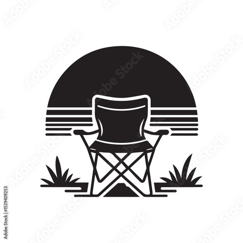 Folding chair for camping element icon black vector illustration. Folding chair icon