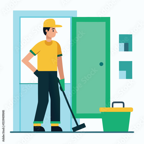 Cleaner with cleaning products housekeeping service