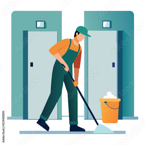 Cleaner with cleaning products housekeeping service