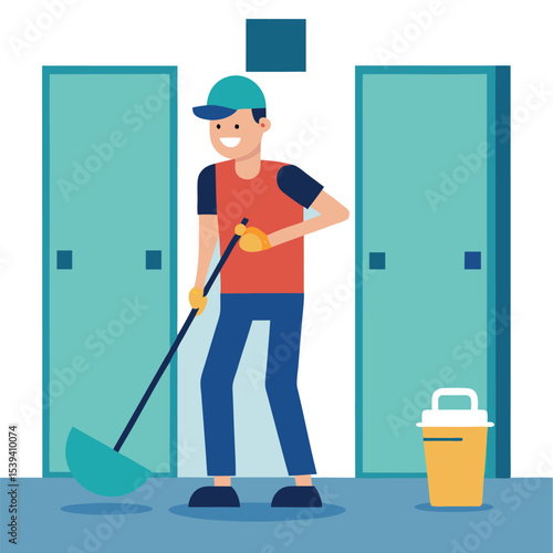 Cleaner with cleaning products housekeeping service