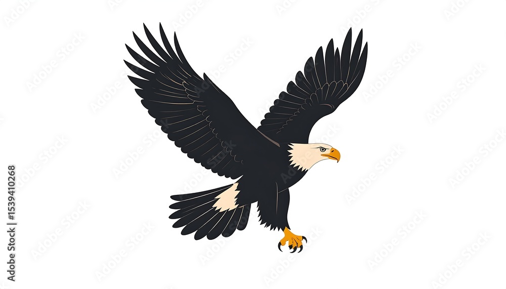 Fototapeta premium Bald Eagle in Flight with White Background.