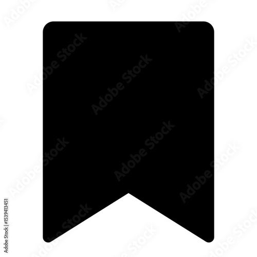 Illustration of a solid black bookmark with a v cut at the bottom and rounded corners design element