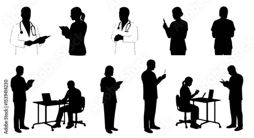 Diverse Medical Professionals Silhouettes Healthcare Workers Doctors Nurses Clinic Hospital Staff