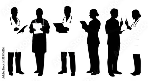 Diverse Medical Professionals Silhouettes Teamwork Healthcare Workers Doctors Nurses