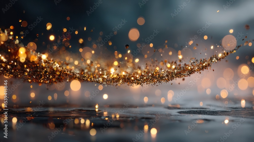 Naklejka premium Sparkling Gold Glitter Confetti Dust Festive Background