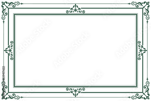 Elements of ornate vintage frames. Border green on white classic calligraphy swirls, floral motifs. Design print for greeting cards, wedding invitations, restaurant menu, royal certificates. Set 265