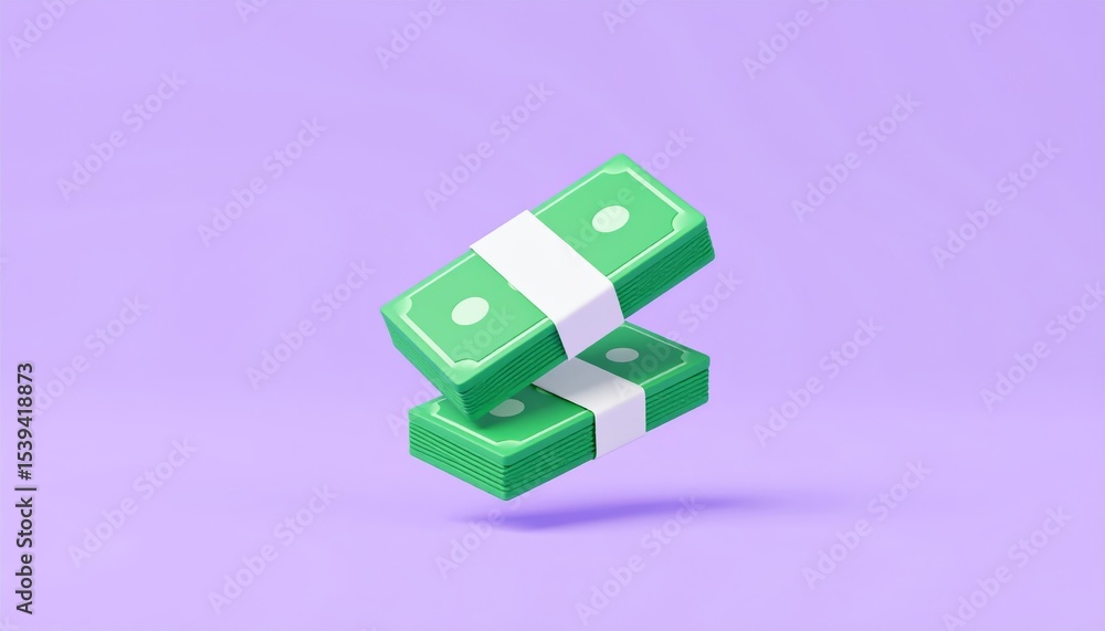 Obraz premium A pile of cash stacked on purple background symbolizing modern spending habits and cashless financial transactions