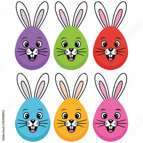 cute easter bunny with colorful eggs isolated vector illustration on white background