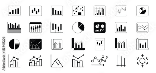 Collection of various informative charts and graphs icons suitable for business and financial reports vector illustrations