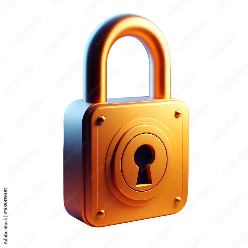 Golden padlock 3d render isolated on transparent background Golden padlock 3d render isolated on transparent background