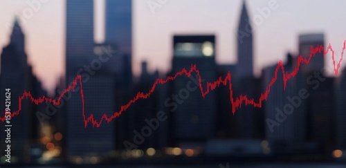 Stock market graph over blurred New York City skyline
