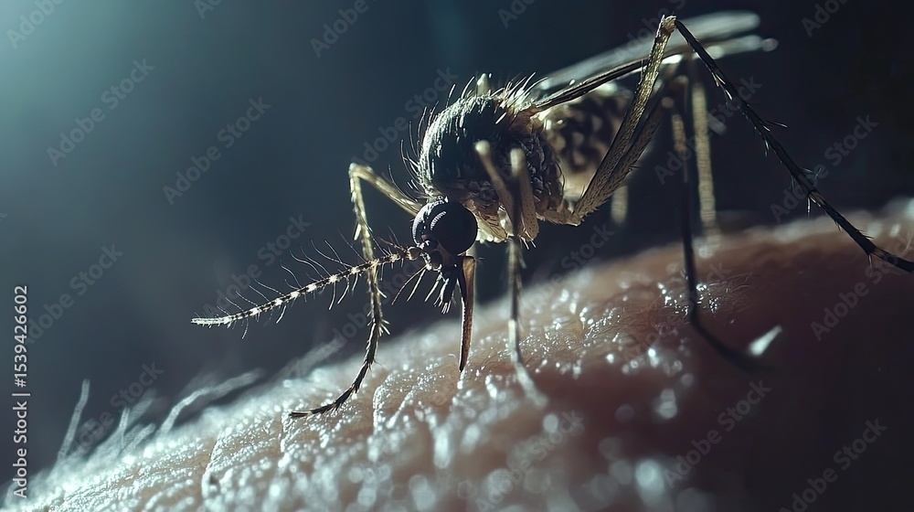 Fototapeta premium Mosquito biting human skin closeup.