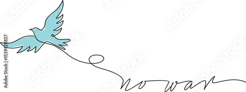 No war with White dove in one continuous line drawing. Bird symbol of peace and freedom 