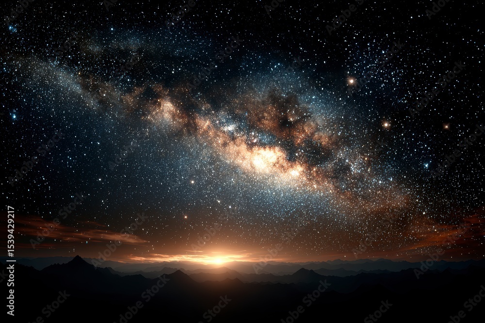 Fototapeta premium Majestic Milky Way Galaxy over Mountain Range at Sunrise