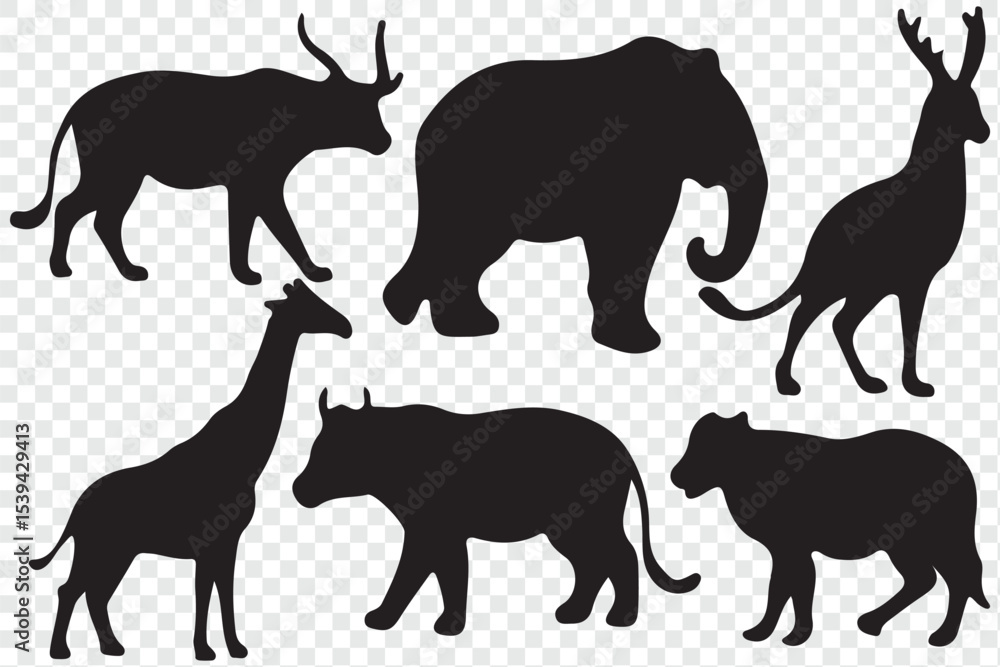 Fototapeta premium Animal Silhouette or Logo Collection isolated on transparent background. Fully customizable vector illustrations.