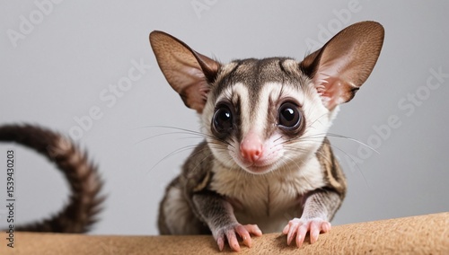 Adorable sugar glider gliding isolated white background