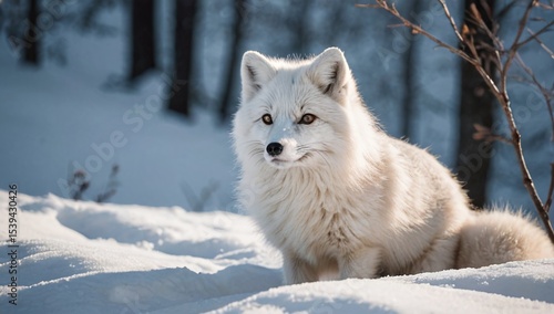Beautiful arctic fox white winter snow landscape
