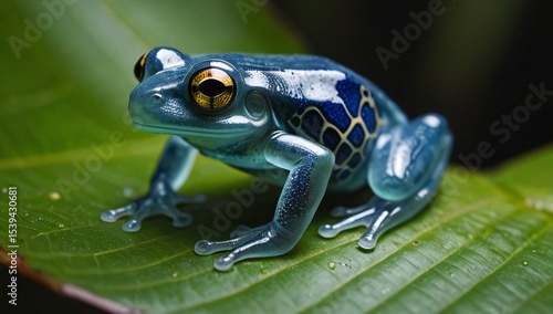 Beautiful glass frog transparent skin rainforest leaf