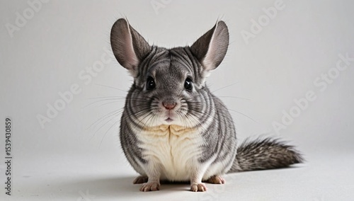 Adorable chinchilla sitting soft fur isolated white background