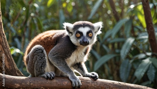 Beautiful lemur sitting tree branch Madagascar forest