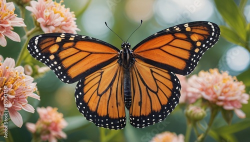 Beautiful monarch butterfly perched delicate flower garden