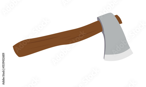 Axe vector in flat cartoon style isolated on white background. Camping element. Tool for forestry worker or carpenter.