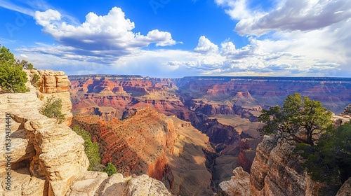 The grand canyon landscape with layered bands of reddish rock formation