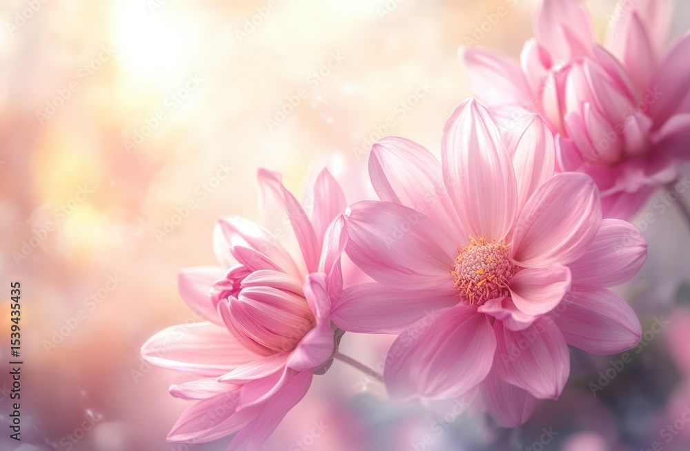 Fototapeta premium Delicate pink flowers bathed in warm sunlight