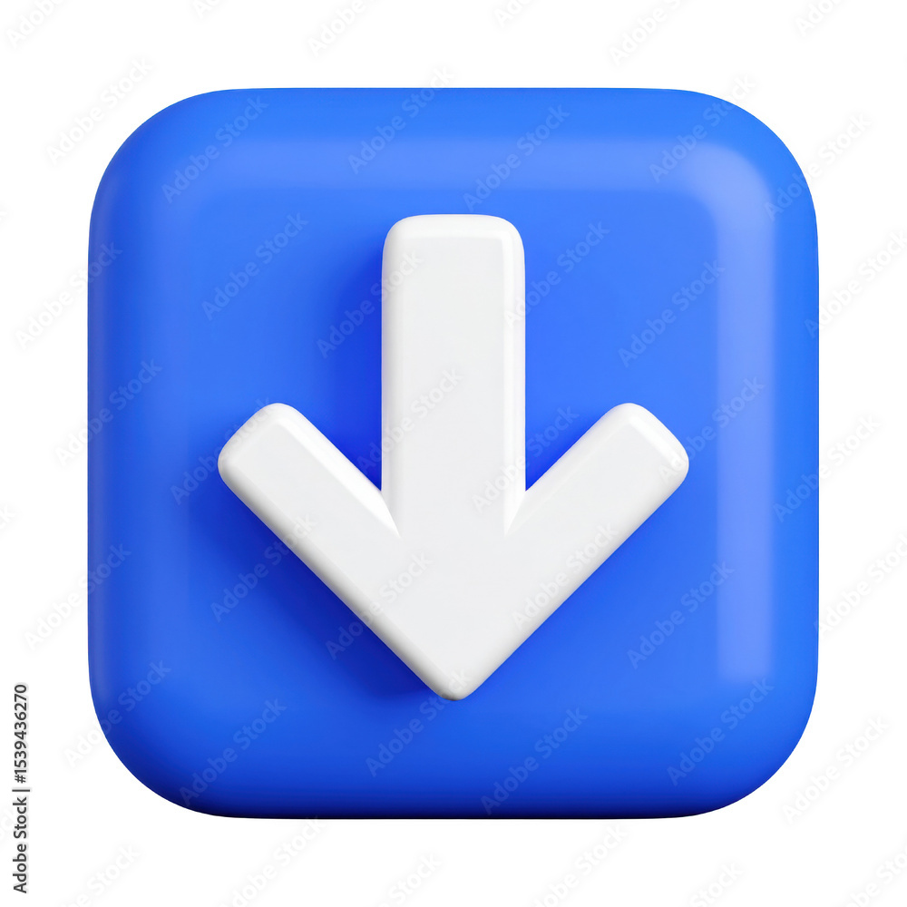 A blue square button with a prominent white downward arrow symbol. A blue square button with a prominent white downward arrow symbol.