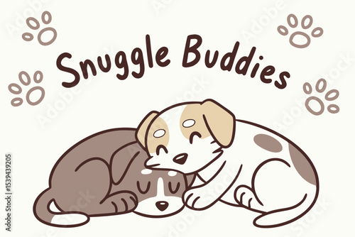 Cute doodle baby animals cuddling hand drawn illustration