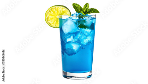 Close up of a Blue Mojito Drink Isolated on White Background