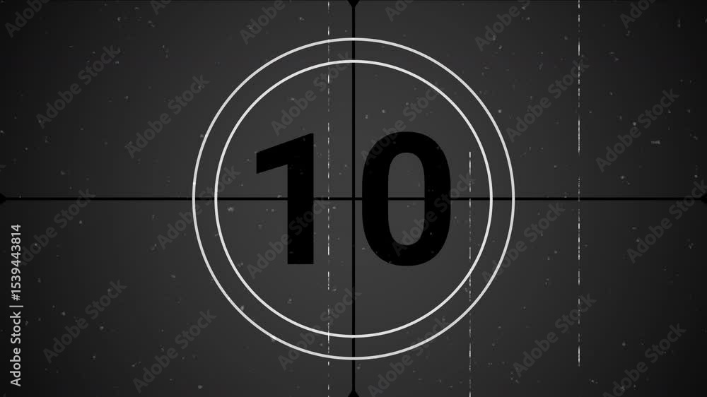 countdown old film 10 seconds. Countdown movie from 10 to 0 number. 4k footage video animation
