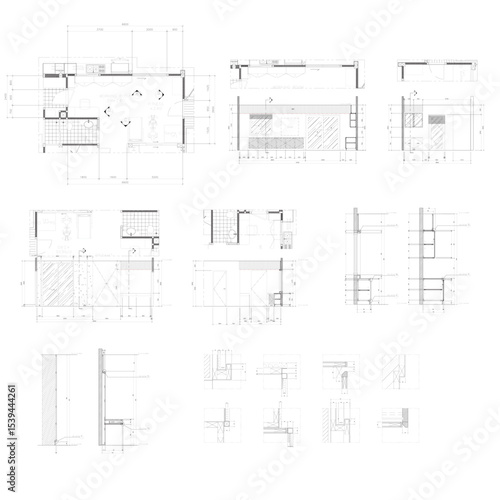 Drawings 2d,working room, fitness room, furniture, section, detail, interior decorations, vector styles.