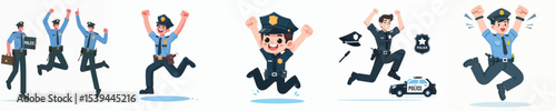 a bunch of police vectors celebrating jumping