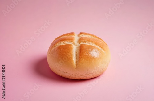 Wallpaper Mural Single round bread, light golden brown,  on pink surface Torontodigital.ca