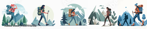 vector woman carrying mountain bag