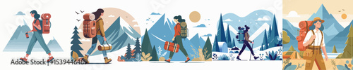 vector woman carrying mountain bag