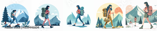 vector woman carrying mountain bag