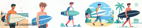 vector of young people playing surfing
