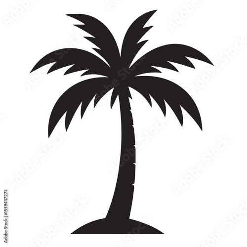 A palm tree in black and white vector silhouette style, isolated on white background, bold high-contrast shape with clean edges, perfect for print and digital use.