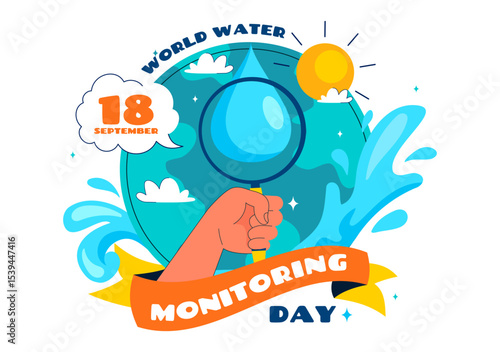 World Water Monitoring Day Vector Illustration with Droplets and Planet Earth for Awareness and Protection of Water Resources in a Background