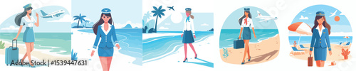 stewardess vector walking on the beach