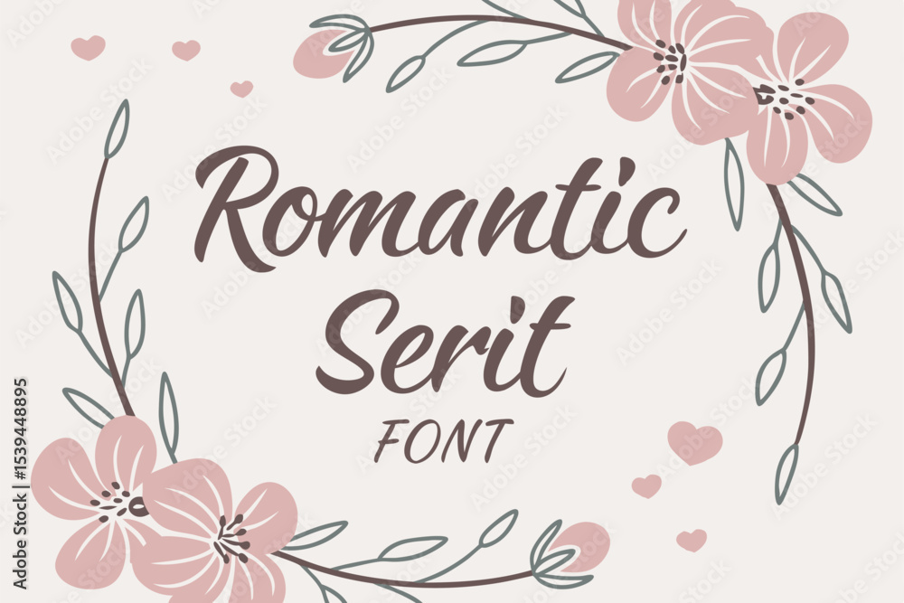 Elegant serif font with delicate floral wreath frame design Elegant serif font with delicate floral wreath frame design