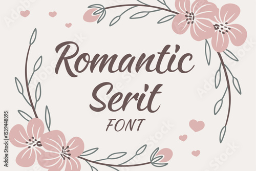 Elegant serif font with delicate floral wreath frame design