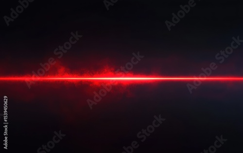 Bright red horizontal laser beam glowing with smoky red mist against a dark black background, evoking a sense of energy and intensity