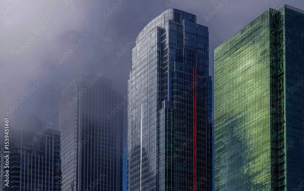 Fototapeta premium Modern city skyscrapers in mist