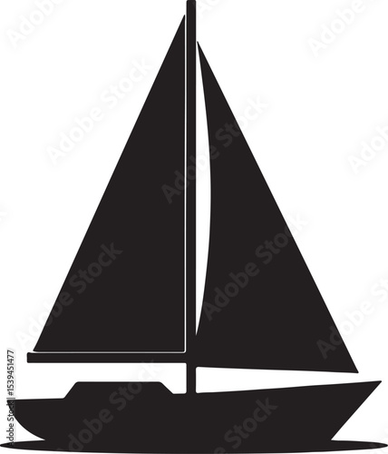 A sailing boat in black and white vector silhouette style, isolated on white background, bold high-contrast shape with clean edges, perfect for print and digital use.