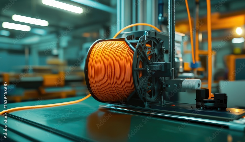 Fototapeta premium Orange filament spool on 3D printer