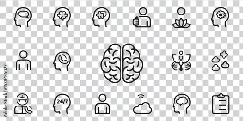 Outline Icons Collection for Mind, Wellness, and Thinking Concepts